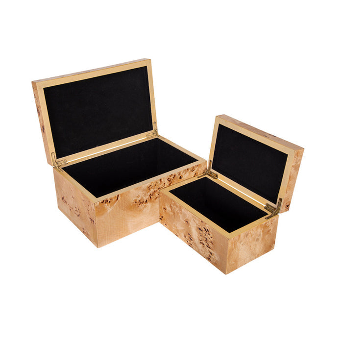 Burl Wood Storage Boxes (Set of 2) in beige from A and B Home