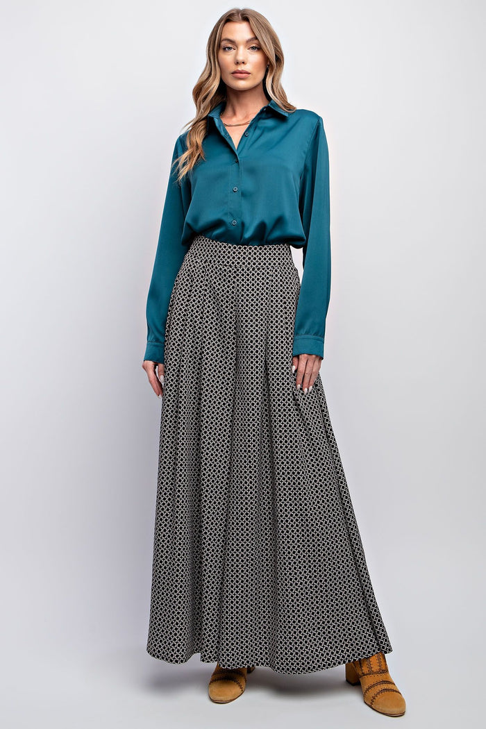 BUTTON DOWN SATIN BLOUSE SHIRT -(2colors)