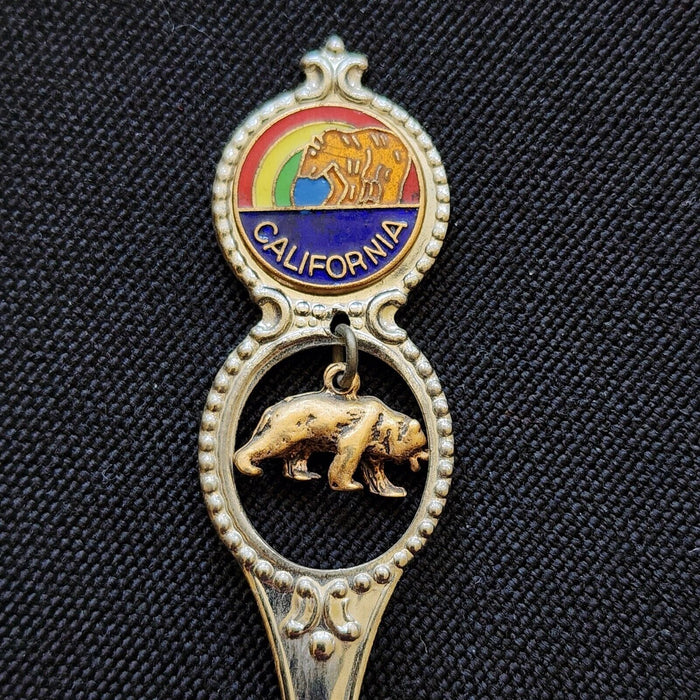California Golden State Collectible Travel Souvenir Spoon 4.5" with Bear Dangler