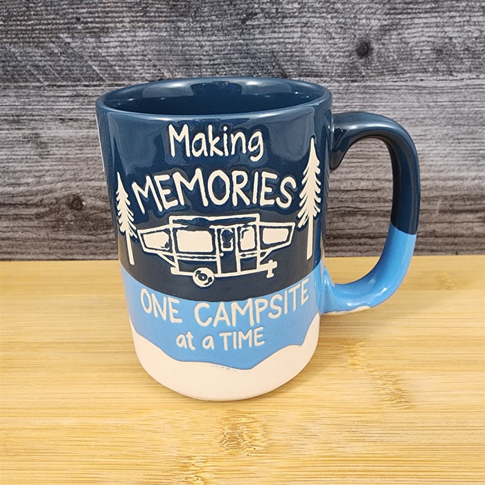 Camping Camper Coffee Mug 18oz (532ml) Embossed Ceramic Tea Cup Blue Sky