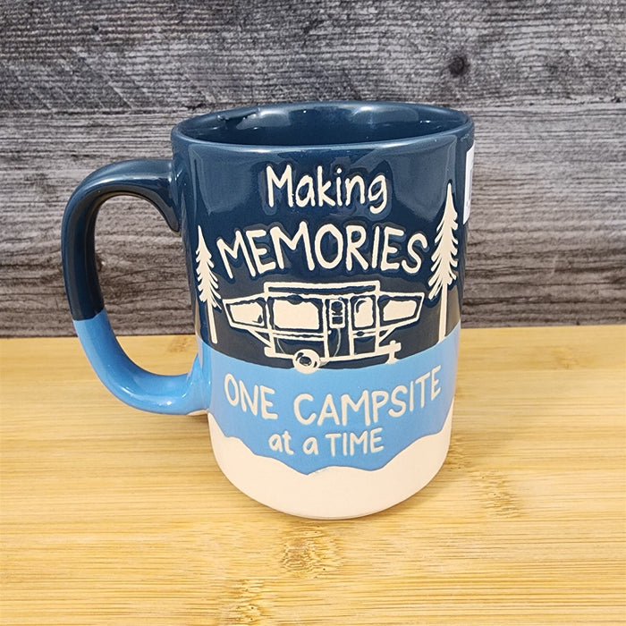 Camping Camper Coffee Mug 18oz (532ml) Embossed Ceramic Tea Cup Blue Sky