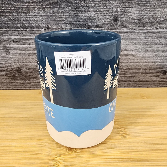 Camping Camper Coffee Mug 18oz (532ml) Embossed Ceramic Tea Cup Blue Sky