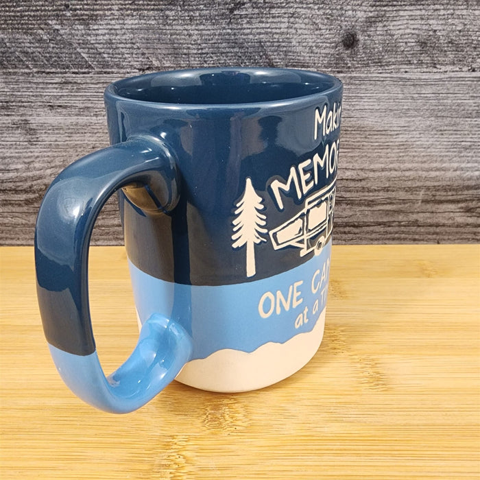 Camping Camper Coffee Mug 18oz (532ml) Embossed Ceramic Tea Cup Blue Sky