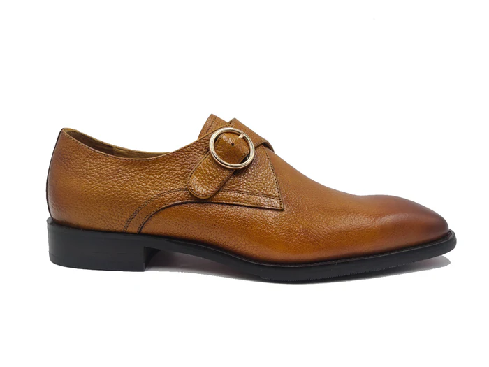 Carrucci Mens Cognac Brown Single Monk Strap Leather Dress Shoes
