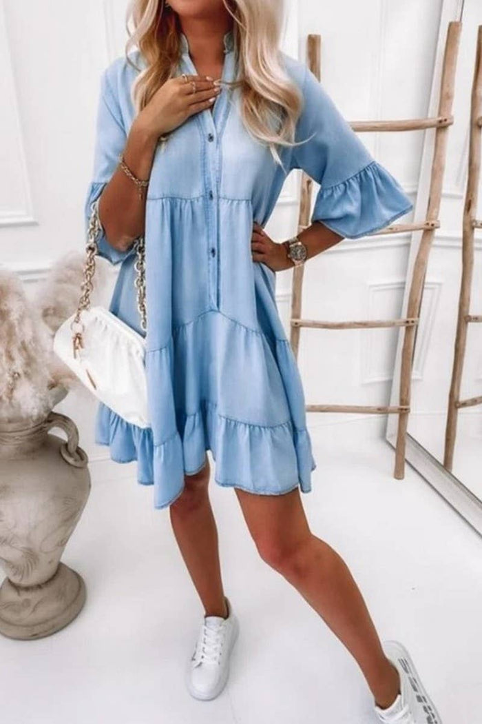 Casual Denim A Line Shirt Dress
