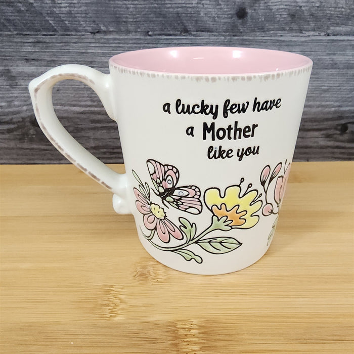 Celebrate Mom Coffee Mug Ceramic Embossed White Floral Tea Cup by Blue Sky