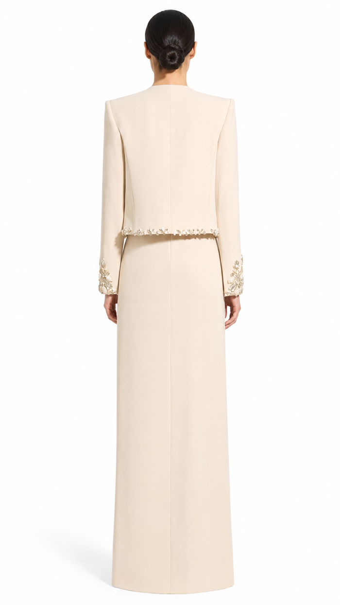 Champagne Embellished Jacket & Maxi Dress Set – CELESTE
