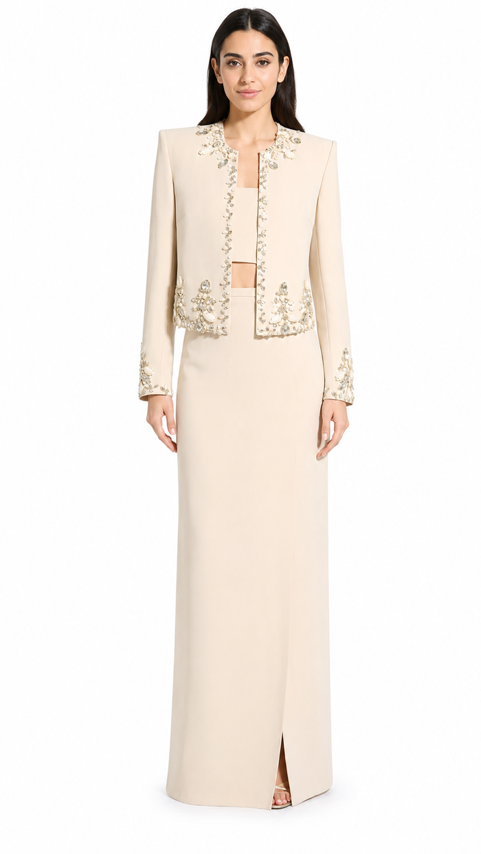 Champagne Embellished Jacket & Maxi Dress Set – CELESTE