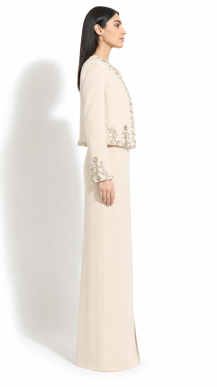 Champagne Embellished Jacket & Maxi Dress Set – CELESTE