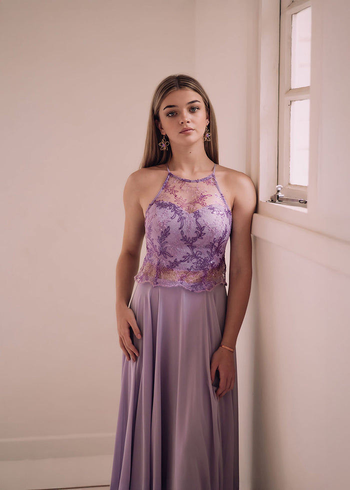 Classic Lace Bodice Flowy Evening Dress