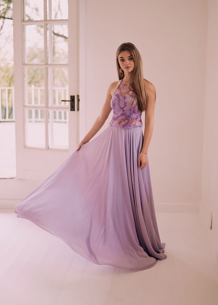 Classic Lace Bodice Flowy Evening Dress