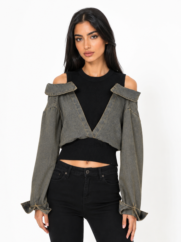 Cold-Shoulder Denim Knit Top - Harper