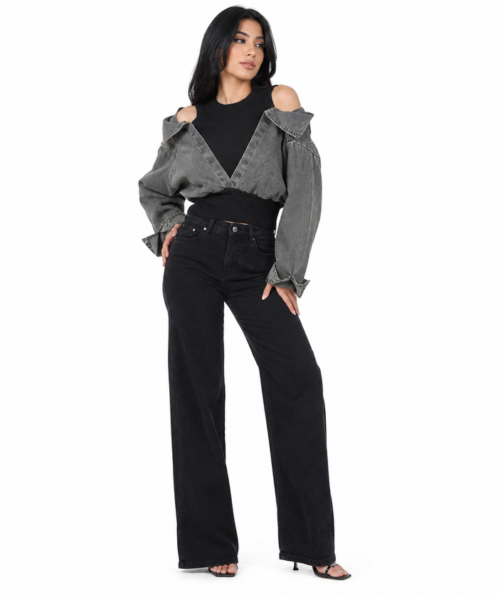 Cold-Shoulder Denim Knit Top - Harper