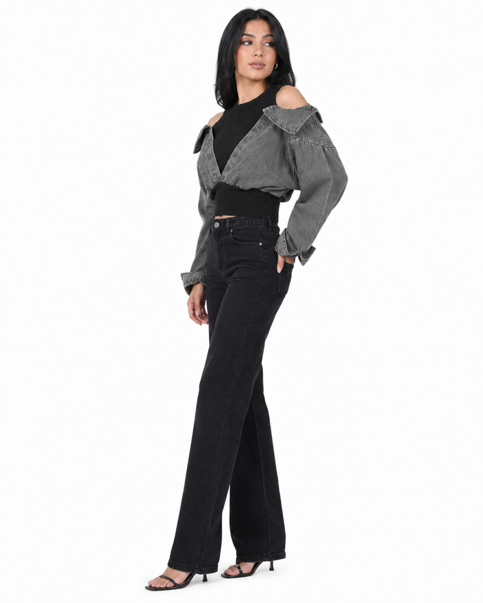 Cold-Shoulder Denim Knit Top - Harper