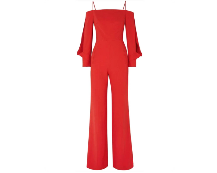 Cold-Shoulder Wide-Leg Jumpsuit - Scarlet