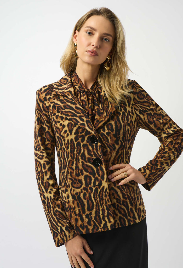 Collared Animal Print Blazer