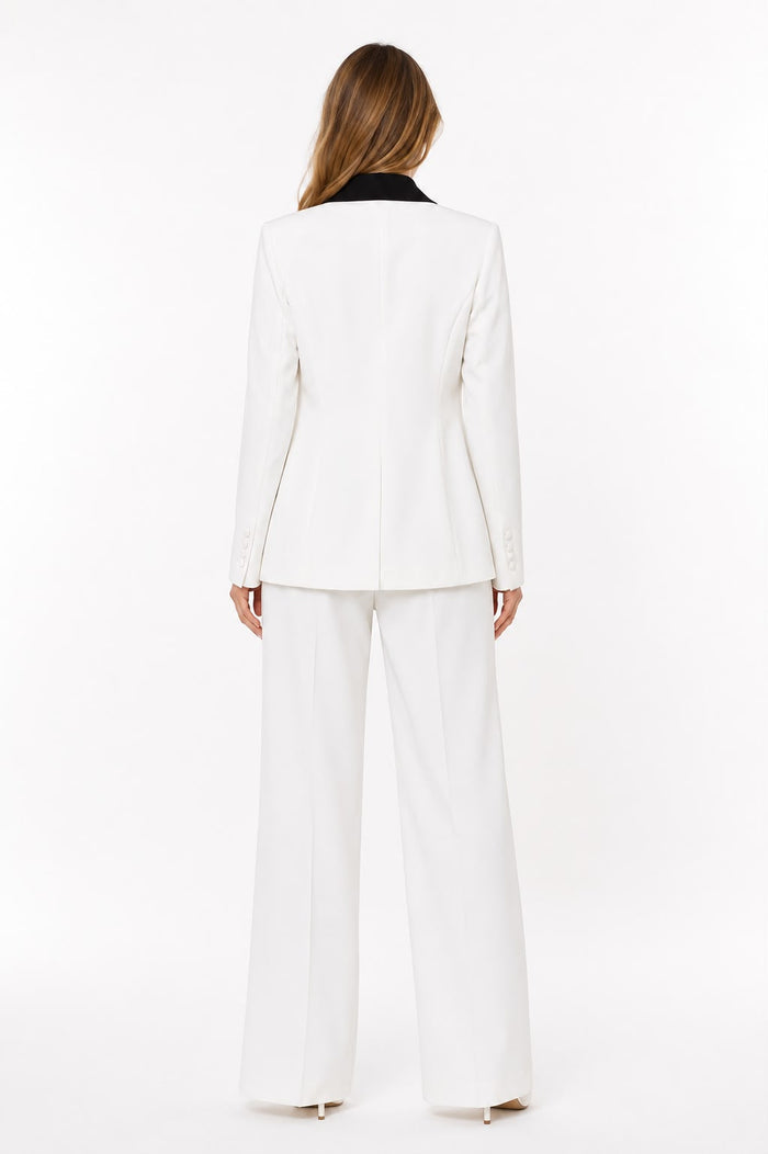 Contrast Lapel Blazer & Wide-Leg Pants Set - Luxe