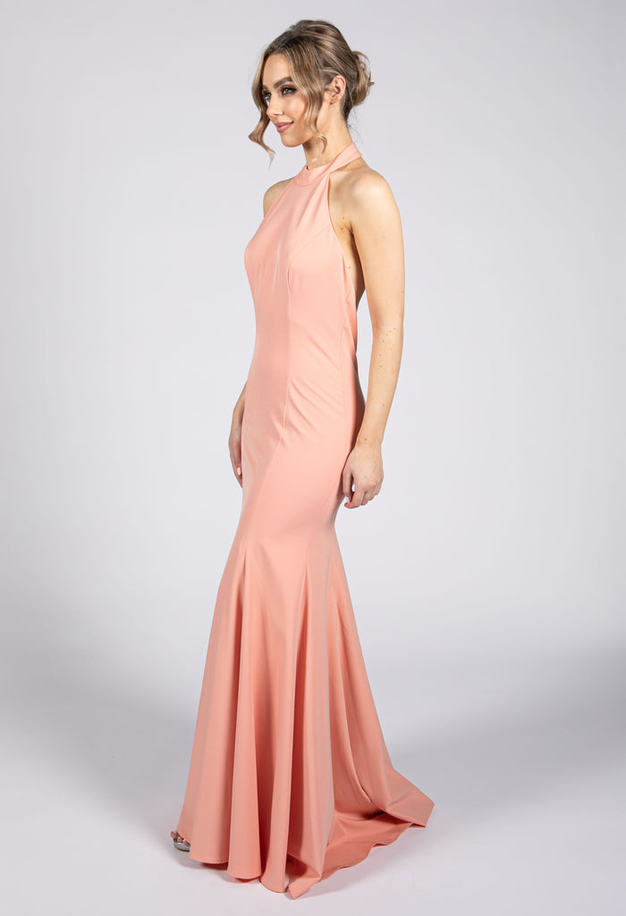 Coral Halter Neck Long Dress