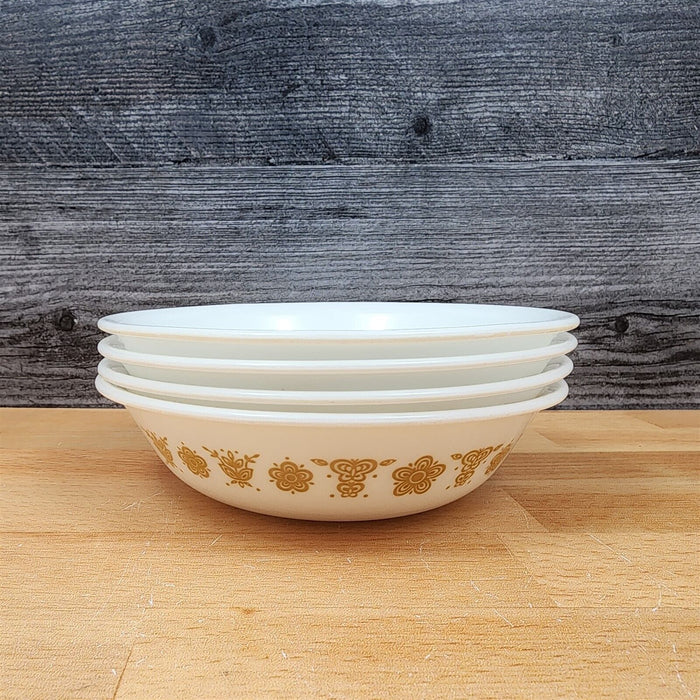 Corelle Corning Butterfly Gold Bowl Set of 4 Fruit Dessert Sauce Ceramic White