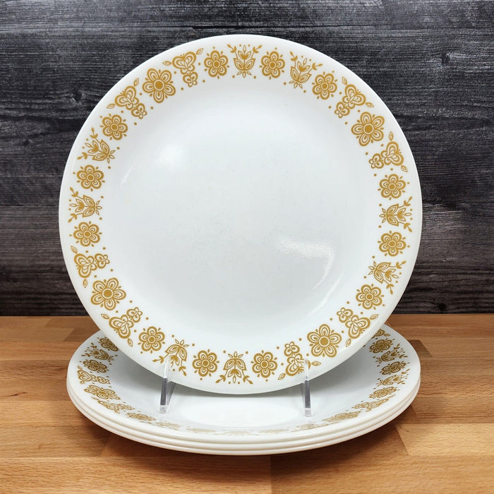 Corelle Corning Butterfly Gold Dinner Plate Set of 4 White Ceramic 10.25" (26cm)