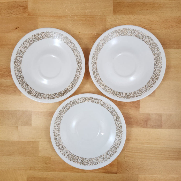 Corelle Corning Woodland Brown 3 Saucer Plate Set Ceramic 6" (15cm) Floral Edge
