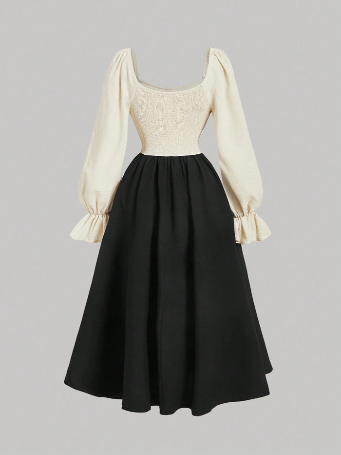 corset-waist midi dress with puff sleeves – FLORENTIA