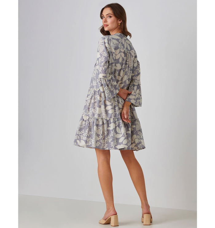 Cotton Split Crew Neck Print Dress