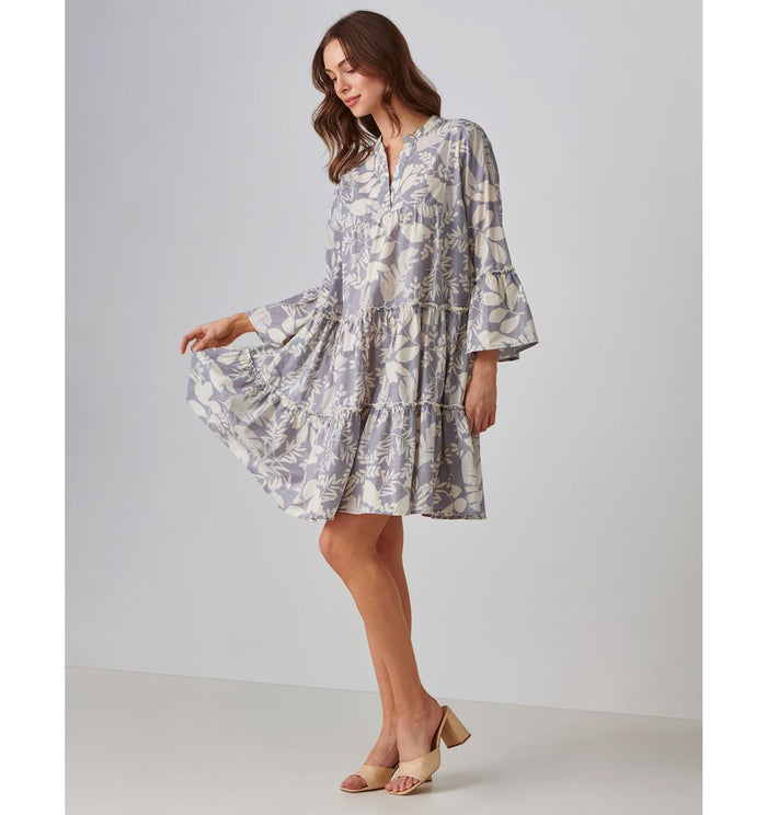 Cotton Split Crew Neck Print Dress