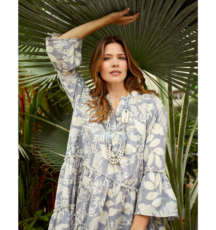 Cotton Split Crew Neck Print Dress