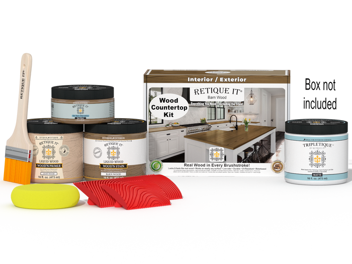 Retique It barn wood stain kit for kitchen island countertops, includes staining supplies and sealed box, natural wood finish.