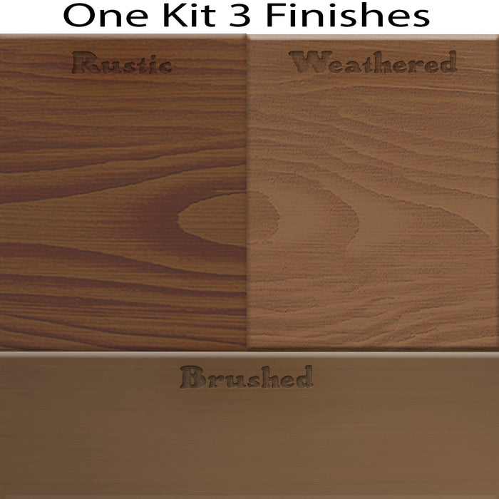 Swatch of Retique It Wood'n Kit in Dark Oak, showing three finish samples for wood furniture and projects.