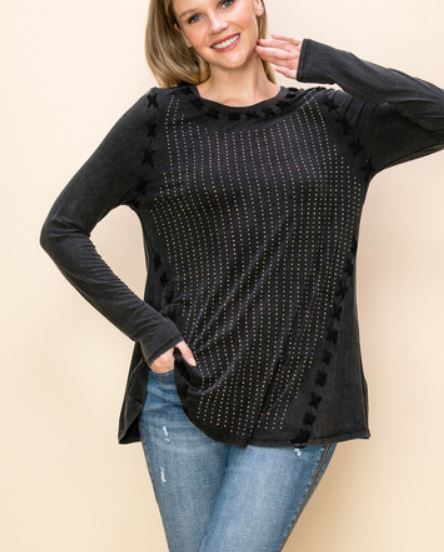 CROSS STITCH GARMENT DYE LONG SLEEVE TOP