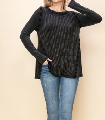 CROSS STITCH GARMENT DYE LONG SLEEVE TOP