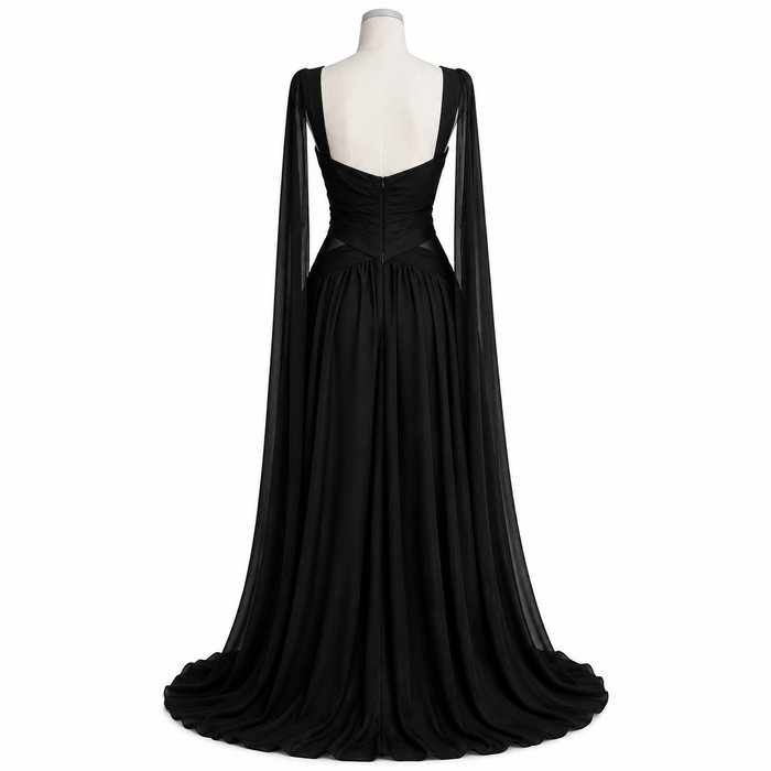 Crystal Cape Evening Gown - Noir