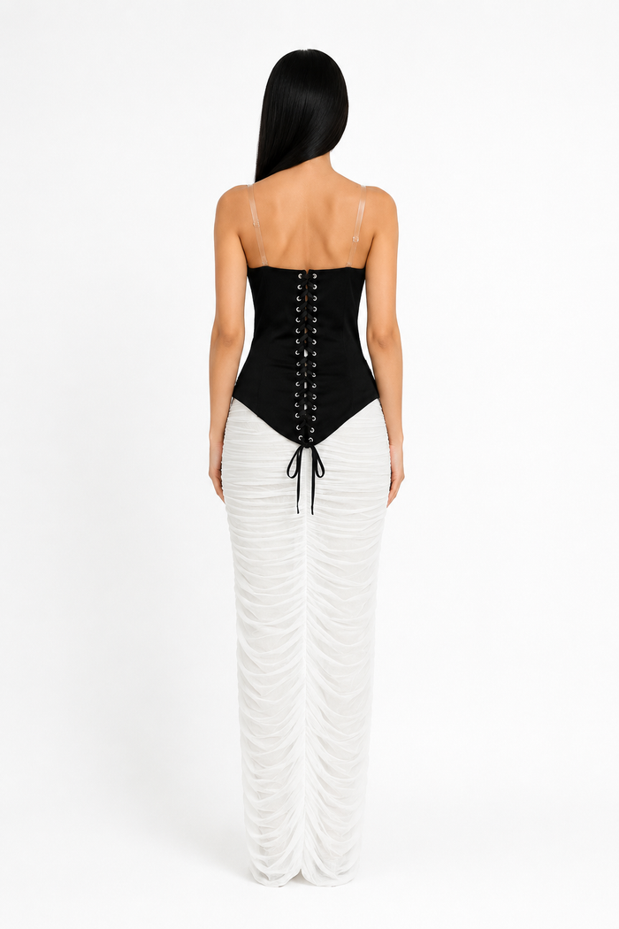 Crystal Contrast Ruched Midi Dress - Luna
