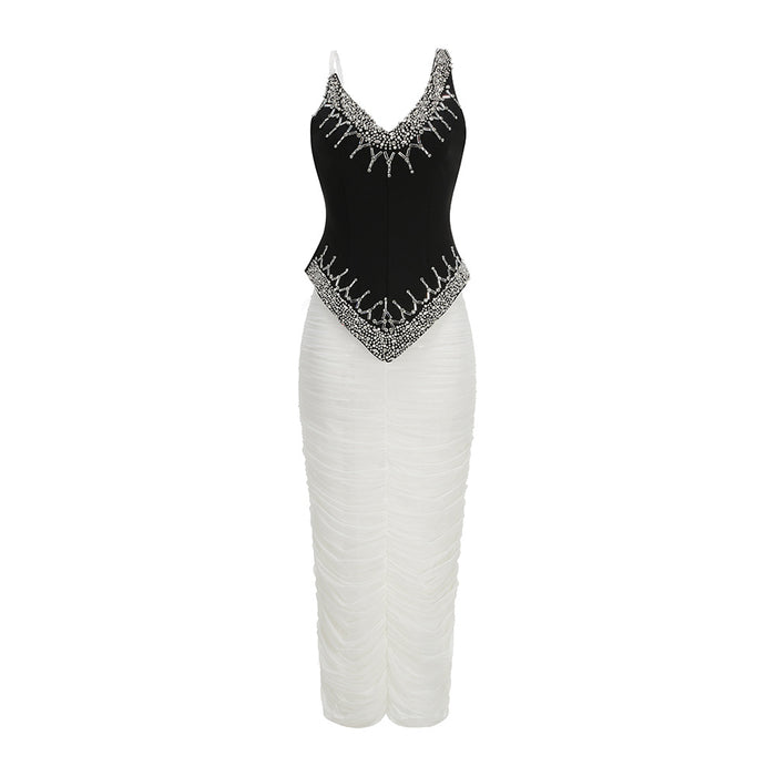 Crystal Contrast Ruched Midi Dress - Luna