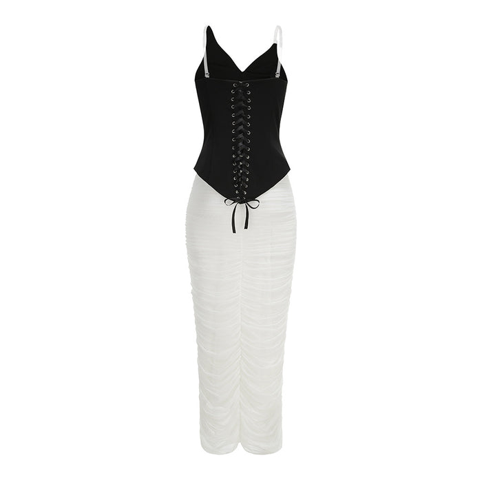 Crystal Contrast Ruched Midi Dress - Luna