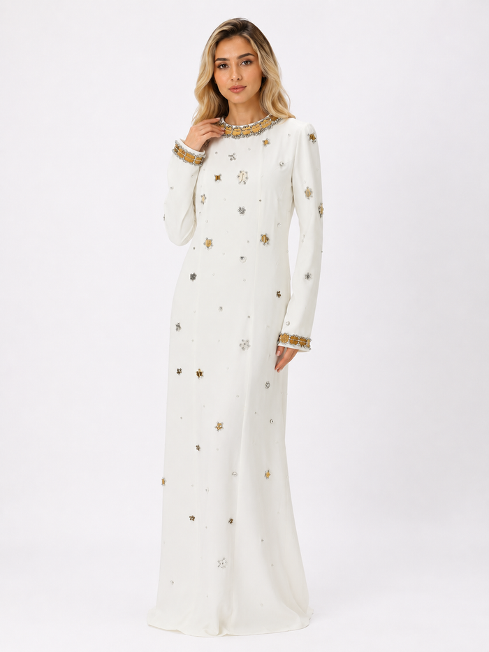 Crystal Embellished Maxi Dress - Ivory