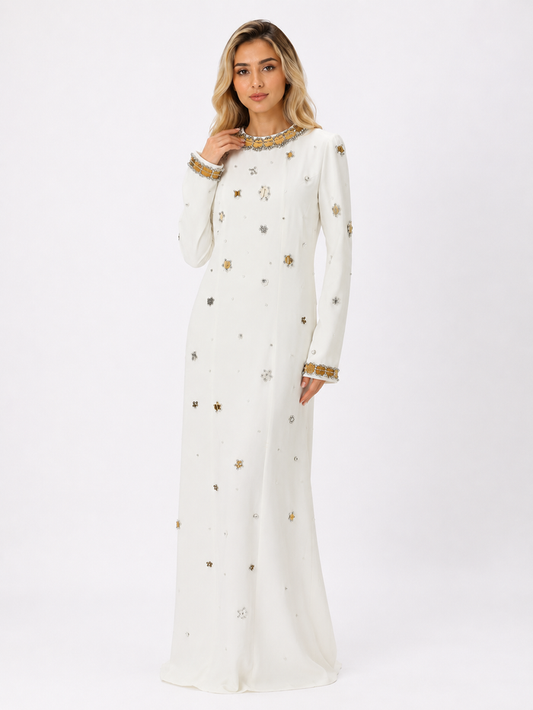 Crystal Embellished Maxi Dress - Ivory