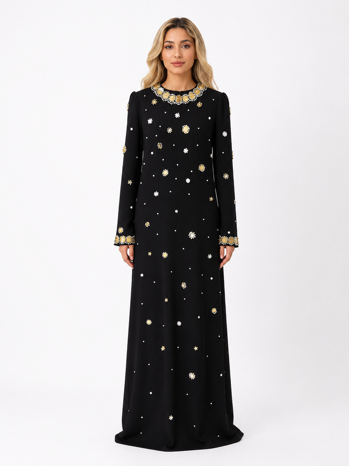 Crystal Embellished Maxi Dress - Ivory