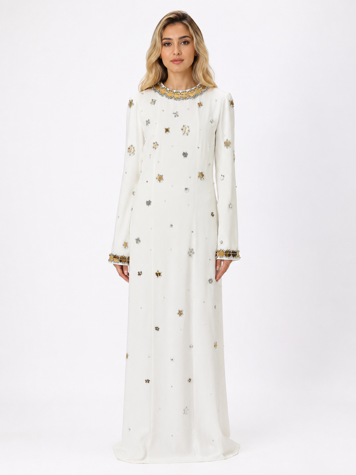 Crystal Embellished Maxi Dress - Ivory