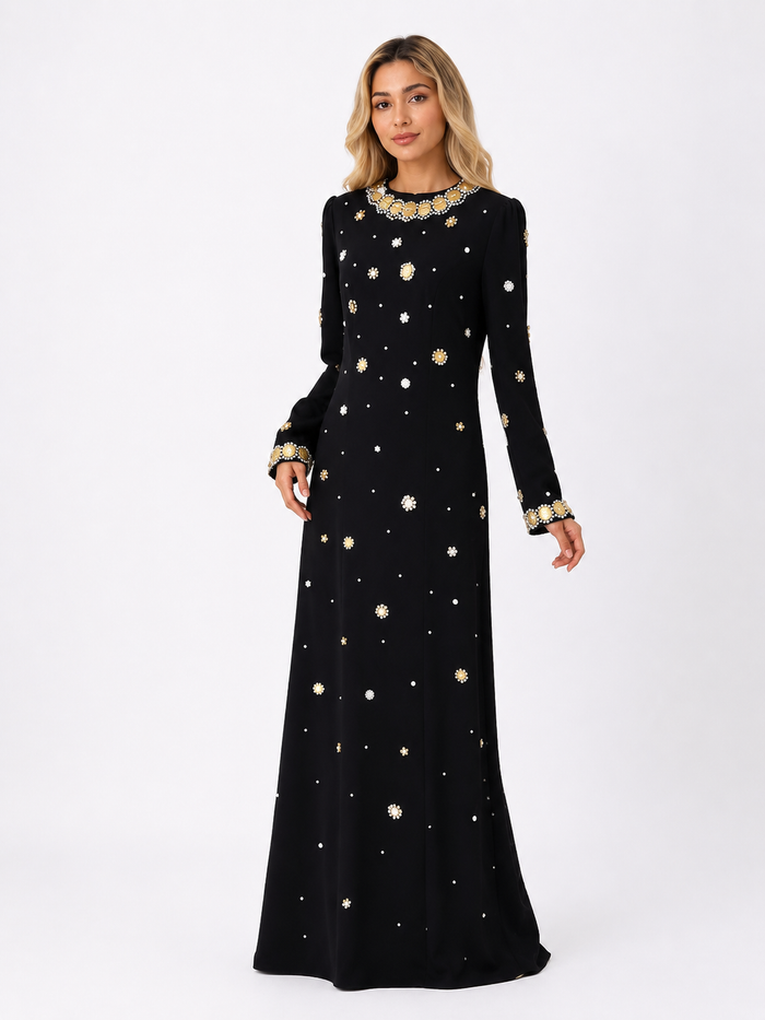 Crystal Embellished Maxi Dress - Ivory