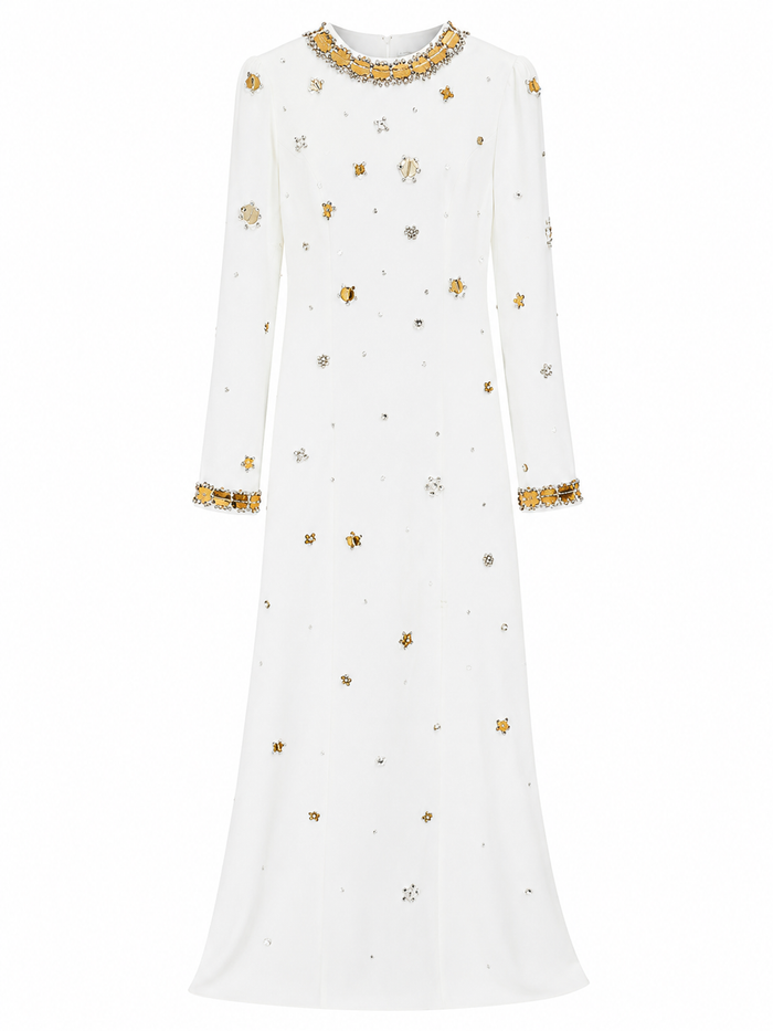 Crystal Embellished Maxi Dress - Ivory