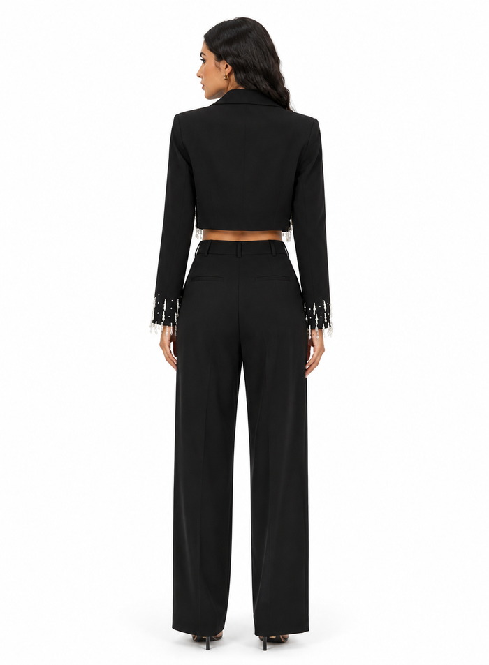 Crystal Fringe Cropped Blazer - Celeste