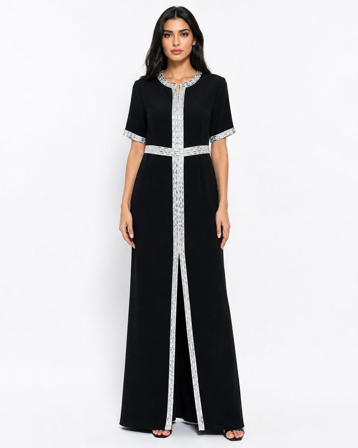 Crystal Trim Column Maxi Dress - Noire