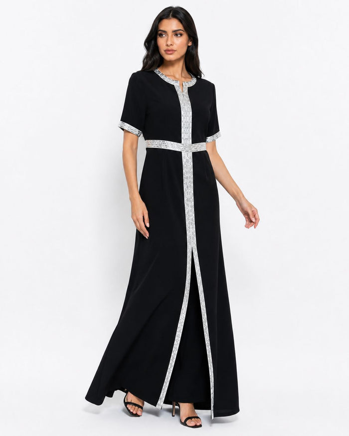 Crystal Trim Column Maxi Dress - Noire