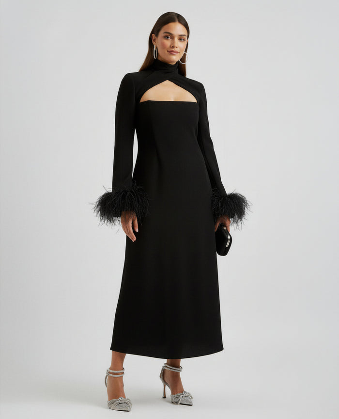 Cutout midi dress with feathered cuffs – Rovin-1