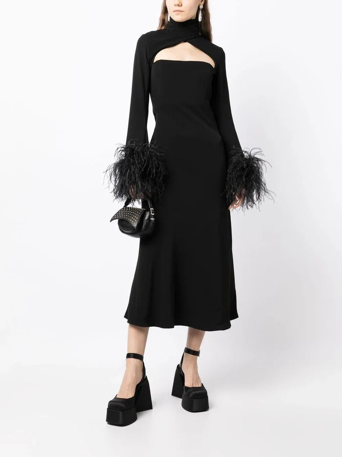 Cutout midi dress with feathered cuffs – Rovin-1