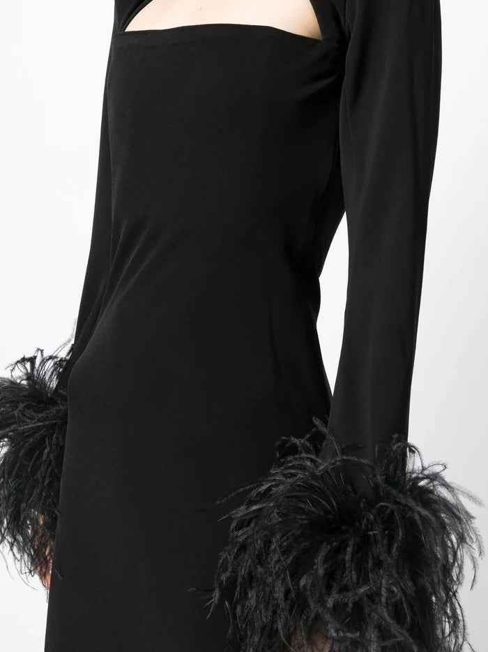 Cutout midi dress with feathered cuffs – Rovin-1