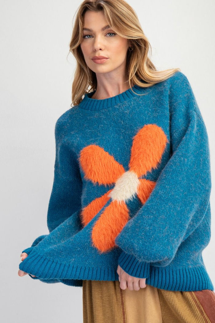DAISY FRONT KNIT SWEATER PULLOVER-PLUS